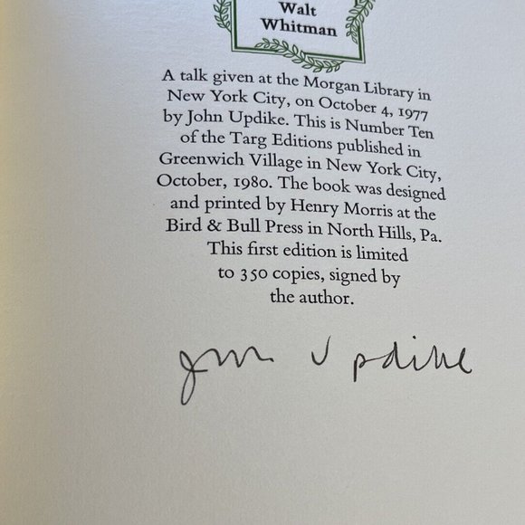Ego and Art in Walt Whitman by John Updike (Targ Editions, 1980, Signed Limited) - Picture 6 of 7